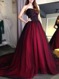 Black And Burgundy Wedding Dress Strapless Prom Dress Tulle Elegant Wedding Dress Prom Dresses For Teens Princess Pd00423 Burgundy Prom Dress Gothic Wedding Dress Strapless Prom Dresses