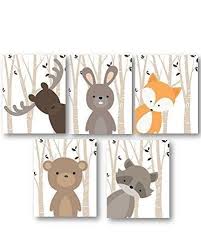 Boy Nursery Art Woodland Nursery Animals Baby Room Decor Set Of 5 Prints Only Frames Or Mats Are Not Include Nursery Art Boy Baby Boy Nursery Art Boy Decor