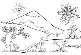 Sebelum menggambar pikirkanlah, bayangkanlah bentuk pemandangan gunung, pohon, rumah belajar mewarnai. Mewarnai Pemandangan Alam Contoh Gambar Mewarnai