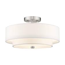 Livex Lighting 51044 91 Brushed Nickel Flush Mount With Off White Fabric Hardback Shade Amazon Com