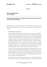 Stellungnahme zum entwurf des gesetzes zur modernisierung des strafverfahrens. Https Www Bundesrat De Shareddocs Drucksachen 2020 0001 0100 87 20 B Pdf Blob Publicationfile V 1