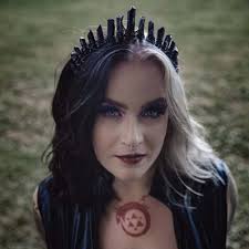 Bubbmi Women Black Crystal Crown Headband Raw Quartz Tiara Moon