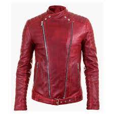 Balmain Red Quilted Leather Biker Jacket Mens Jackets Casual Jackets Men Fashion Red Jacket Leather