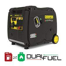 With a 6 litre fuel tank this unit can run up to 8 hours on petrol and 16 hours on propane (based on 19kg bottle). Champion Power Equipment 3 500 G 3 150 Lp Running Watt Dual Fuel Inverter Generator At Menards