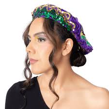 Mardi Gras Zigzag Sequin Beret Hat