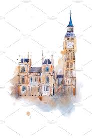 Watercolor Westminster London London Drawing Houses Of Parliament London London