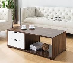 151347ct Smart Home Dark Walnut Glossy White Coffee Table With Two Side Drawers Coffee Table Stylish Coffee Table Mid Century Modern Coffee Table