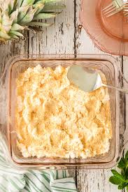 Pour butter over bread cubes and top with pineapple. Pineapple Cream Dessert
