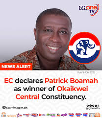 EC declares NPP's Patrick Boamah as winner of Okaikwei Central...  #GHOneNews #EIBNetwork #GHOneTV #NewsAlert