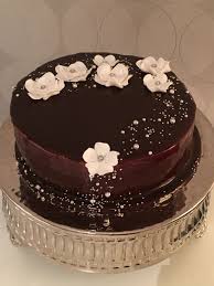 Sponge Cake Covered By A Chocolate Mirror Glaze I Was So Surprised How Easy It Was And How Beautiful It Chocolate Cake Decoration Cake Chocolate Mirror Glaze