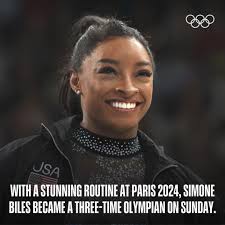 Simone Biles has already made history at Paris 2024! 👏, At her third  Olympics, she achieved an incredible score of 59.566 during qualification.  , #Paris2024