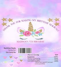 Unicorn Candy Bar Wrapper Unicorn Party Unicorn Birthday Etsy Unicorn Party Unicorn Birthday Unicorn Party Favors