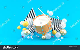 Orange Snare Among The Colorful Balls On The Blue Background 3d Rendering Colorful Snare Orange Blue Backgrounds Social Media Design Graphics Color