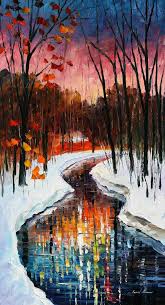 Winter Stream Palette Knife Landscape Oil Painting On Canvas By Afremovartstudio 249 00 Afremov Art Fine Beautiful Art Art Painting Beautiful Paintings