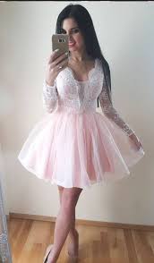 Pale Pink Homecoming Dress Light Pink Short Prom Dress Long Sleeves Pink Lace Homecoming Gown Homecoming Dresses Prom Dresses Long With Sleeves Homecoming Dresses Short