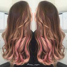 Soft Pink Peekaboo With Blonde Balayage By Amy Ziegler Askforamy Versatilestrands Blonde Balayage Peekaboo Hair Hair Color Pink