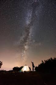 Camping in forest at night with stars. Tourist At Night Camping On Top Of Mountain Under Starry Sky Stock Image Image Of Park Darkness 149138845