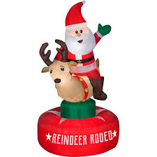 The holiday aisle santa on sleigh with reindeer airblown 3.5′ snoopy on house christmas inflatable. Gemmy Animated Christmas Airblown Inflatable Santa Reindeer Rodeo Scene 6 5 Ft Tall Multicolored Target