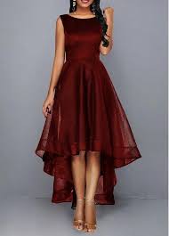 Women S Deep Red Sleeveless High Low Cocktail Party Dress Solid Color High Waisted Maxi Ele Shop Casual Dresses Party Dresses For Women Women S Fashion Dresses