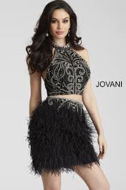 Jovani 51527 Beaded 2pc Cocktail Dress With Feathers Embellished Cocktail Dress Jovani Homecoming Dresses Short Dresses