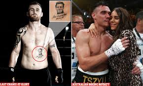 A vicious uppercut during the eighth round saw the bout halted prematurely after saunders' trainer mark tibbs. Dennis Hogan Reveals The Hidden Meaning Of His Tattoo As He Preares To Fight Tim Tszyu Daily Mail Online