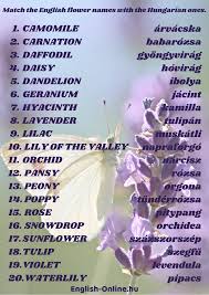 A virágos részleg olyan növények nagy csoportja, amelyek életük során speciális, rövid, módosított hajtásokat alkotnak. Viragnevek Angolul Names Of Flowers In English 20 Virag Angol Neve Gyakorlo Feladatokkal English Online Hu