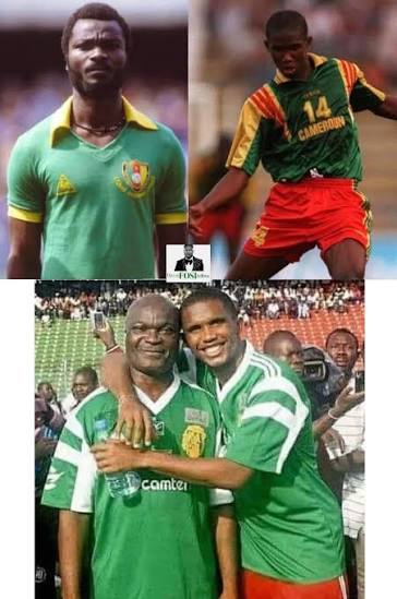 🇨🇲 When Legends Meet, Roger Milla visited Samuel Eto'o today at the  Fecafoot. They are two of the best football players from Cameroon and have  been good friends for a long time.