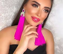 Rosa Lange Quaste Ohrringe Handgefertigt Rosa Kristall Lange Ohrringe