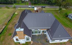 Metal roof wisconsin is a great roofing parts supplier! New Construction Residential Home With Aluminium Charcoal Grey Roof Standing Seam Roof Amera