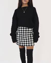 Black And White Houndstooth Skirt Outfit Timeless Houndstooth Skirt Houndstooth Skirt Outfit Houndstooth Skirt 90s Inspired Fashion