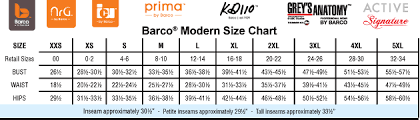 scrubs and uniforms size charts