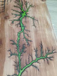 Sold Live Edge Pear Wood Table With Glow In The Dark Etsy Pear Wood Lichtenberg Resin Furniture