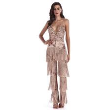 Compre Womens Jumpsuit Fringed Sequin Pants Deep V Neck Party Siamese Trousers Backless Rompers Barato Frete Gratis Avaliacoes Reais Com Fotos Joom