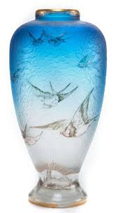 Daum Etched And Enameled Glass Hirondelles Vase Sky Blue Glass Lot 62065 Heritage Auctions Glass Art Art Glass Vase Vintage Art Glass