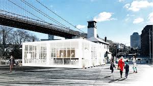 From here you can board the water taxi. Starling Architecture Proposes New Waterfront Venue At Fulton Ferry Landing Pier In Brooklyn Bridge Park New York Yimby