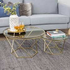 Amazon Com We Furniture Modern Round Nesting Coffee Accent Table Living Room Gold Kitchen Dining Living Room Accent Tables Coffee Table Living Room Table