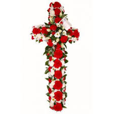Red white blue flowers delivery. Gjilan Red And White Cross Funeral Flower Delivery 100 Cm Flower Delivery Gjilan Online Florist Gjilan