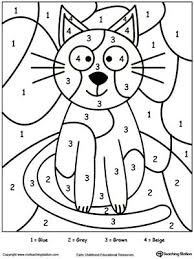 Numbers coloring page with few details for kids : Color By Number Cat Kindergarten Colors Color Worksheets Number Worksheets Kindergarten