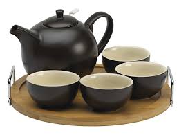 Essence Black Teapot Set With Bamboo Tray Ceramic Tea Set Tea Pots Tea Pot Set