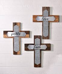 Wooden crosses crosses decor wall crosses decorative crosses cross pictures cross wreath sign of the cross cross art rustic home design. Love Peace Faith Galvanized Metal Wood Cross Decor Set Of Three Best Price And Reviews Zulily