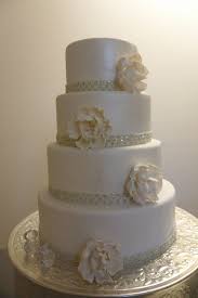Simple Elegant Gumpaste Flowers And Beaded Ribbon Glamorous Wedding Cakes Elegant Wedding Cakes Wedding Cakes