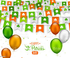 愛爾蘭假日愉快的聖派翠克的天背景與花環旗子五顏六色的喜慶彩旗與三葉草和氣球在白色向量圖形及更多三葉草圖片- iStock
