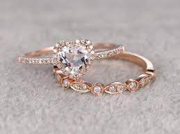 Heart Shape 2 Carat Morganite And Diamond Wedding Ring Set In Rose Gold Affor Rose Engagement Ring Rose Gold Diamond Ring Engagement Gold Diamond Wedding Band