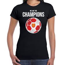 Engeland voetbalshirt en tenue voor kinderen in onze engeland fanshop vind je niet alleen shirts voor kinderen, maar ook voor de jongste jeugd. Ek Wk Voetbal Shirt Engeland Fan We Are The Champions Zwart Voor Dames Fun En Feest