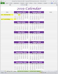 Georges Excel Calendar Year 2019 Excel Calendar Yearly Calendar Calendar