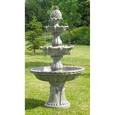 The fountain comes with a solar panel with a rechargeable lithium battery, water pump and a ground holder. Stone Effect Regal Three Tier Water Fountain For Your Garden Height 150 Cm