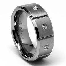 8mm Grooved Tungsten Carbide Diamond Ring Wedding Band 3 Stones Size 9 5 Metal Masters Mens Wedding Bands Tungsten Tungsten Wedding Bands Mens Wedding Bands