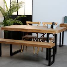 Superbe table industrielle à rallonge avec plateau en chêne montée sur un piétement métallique. Table A Manger Extensible Bois Recycle 160 200 Cm Brisbane Table A Manger Extensible Meuble Salle A Manger Table Salle A Manger