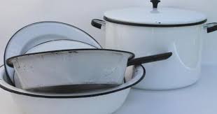 Black And White Pots And Pans Vintage White Black Enamelware Enamel Pots Pans Stockpot Kitchenware Lot Enamel Cookware Enamelware Kitchenware