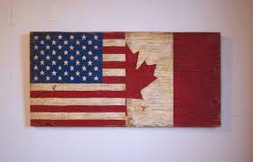 United states and canada were technology the same land and country until july 4, 1776, which is when they declared their independence. Half Usa Half Canada Wood Flag Sign Distressed Decorative And In A Variety Of Sizes Wood Flag Maple Leaf Art Flag Signs